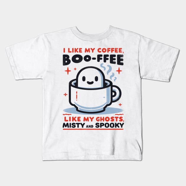 I like my coffee boo-ffee, like my ghosts, Mysty and Spooky Kids T-Shirt by Lima's